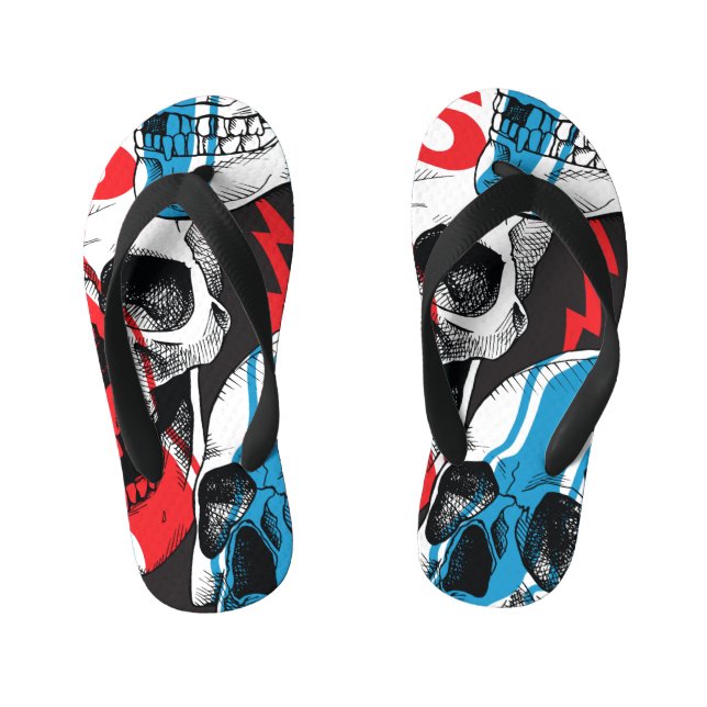 Racer Skull: Vintage Seamless Rebellion. Kid's Flip Flops (Footbed)