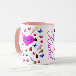 Rachel, Name, With Bunnies, Parrots Pattern, Mug