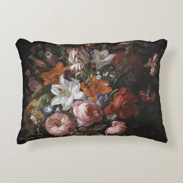 Rachel Ruysch - Flowers In A Glass Vase Accent Pillow (Front)