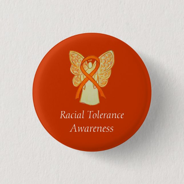 Racial Tolerance Orange Awareness Angel Ribbon Pin (Front)