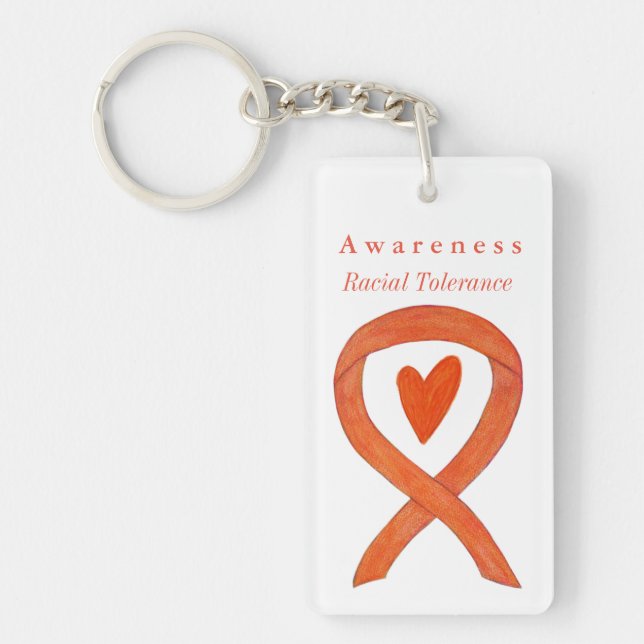 Racial Tolerance Orange Awareness Ribbon Keychain (Front)