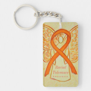 Racial Tolerance Orange Awareness Ribbon Keychain