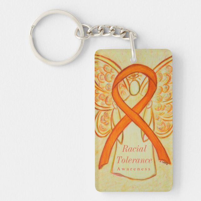 Racial Tolerance Orange Awareness Ribbon Keychain (Front)