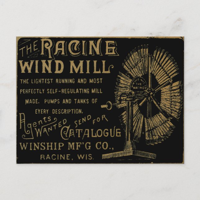 Racine Wind Mill Racine Wisconsin 1889 Postcard (Front)