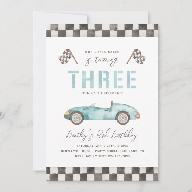 Racing 3rd Birthday Invitation | Racing Invitation (Front)