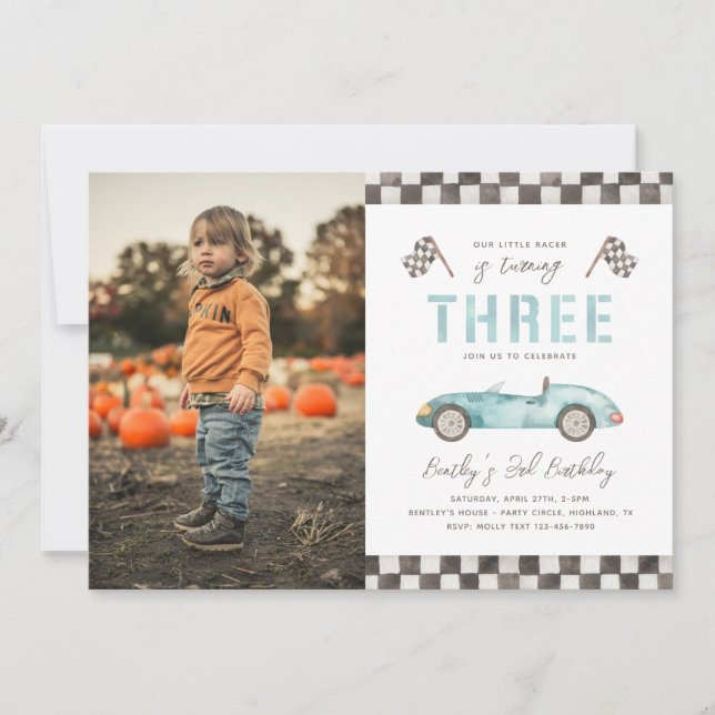 Racing 3rd Birthday Invitation | Racing Invitation (Front)