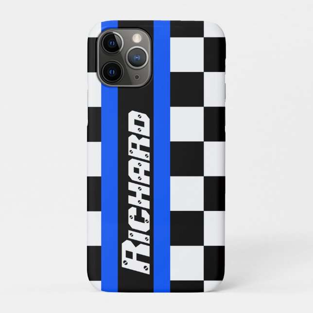 Racing auto sports chequered flag name iphone case (Back)