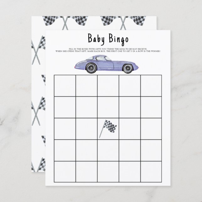 Racing Baby shower bingo game (Front/Back)