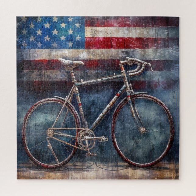 racing bike in acrylic american flag background jigsaw puzzle (Vertical)