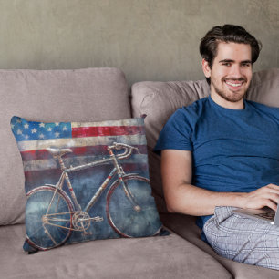racing bike in acrylic american flag background throw pillow