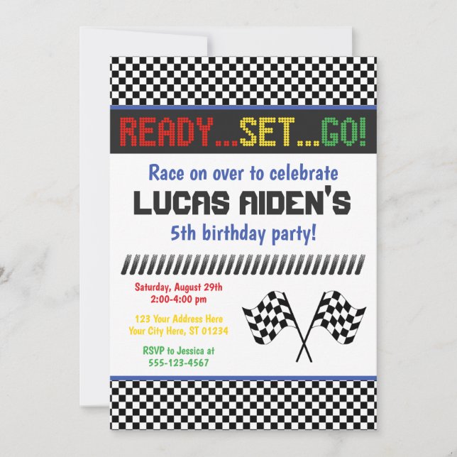 Racing Birthday Invitation | Race Car Invite (Front)
