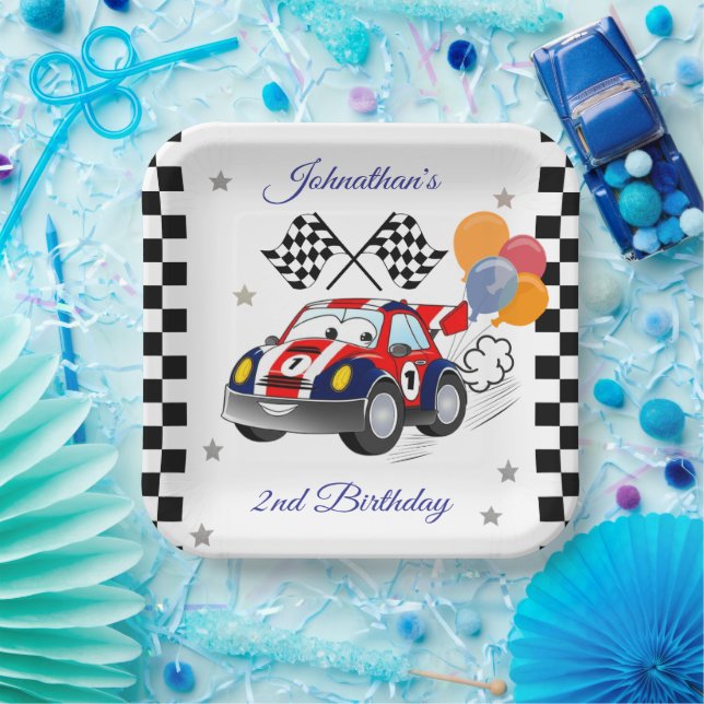 Racing Birthday Party | Race Car & Chequered Flag Paper Plate (Party)