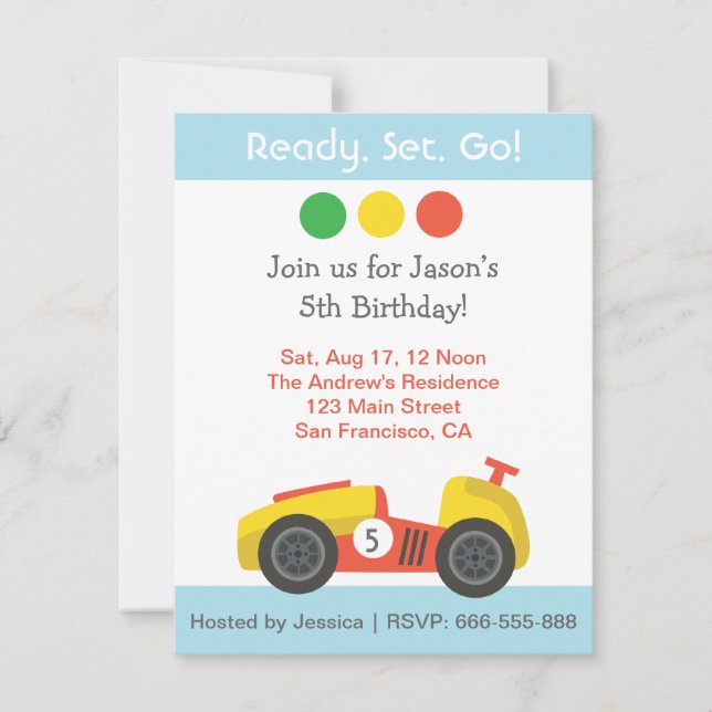 Racing Birthday Theme Party Invitation (Front)