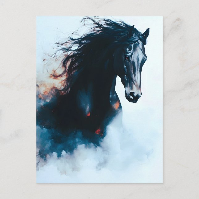  Racing Black Horse Portrait Minimalist Announcement Postcard (Front)
