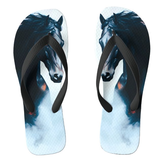  Racing Black Horse Portrait Minimalist Flip Flops (Footbed)
