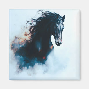 Racing Black Horse Portrait Minimalist Magnet