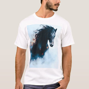 Racing Black Horse Portrait Minimalist T-Shirt
