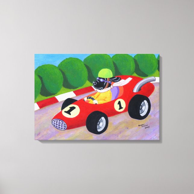 Racing Black Labrador Artwork Canvas Print (Front)