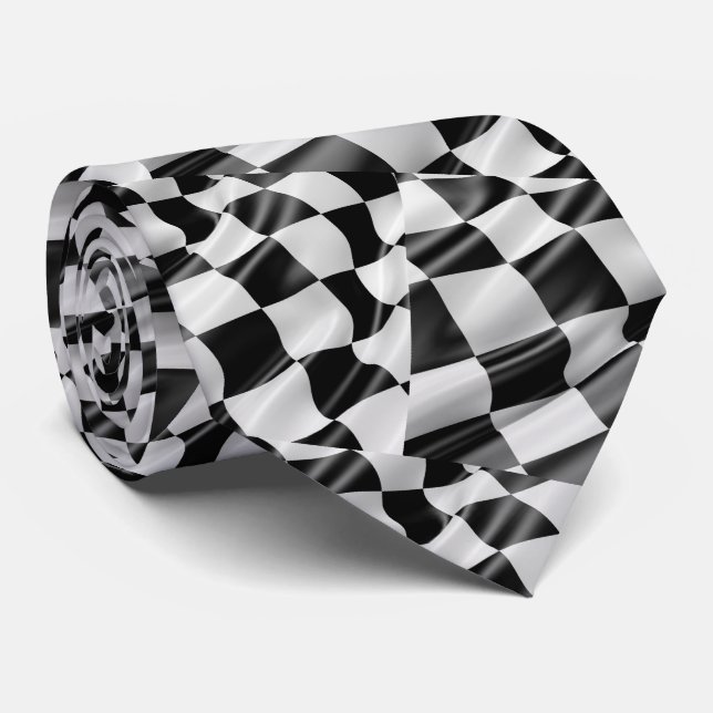 Racing Black White Waving Check Flag  Necktie (Rolled)