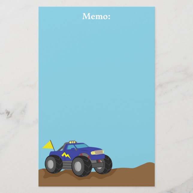 Racing Blue Monster Truck, for Boys Stationery (Front)