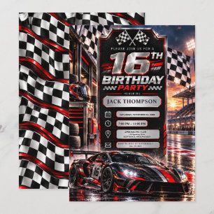 Racing Car 16th Birthday Party Invitation