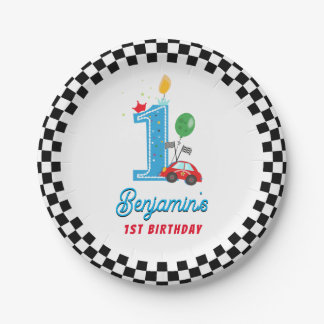 Racing Car 1st Birthday Paper Party Plate