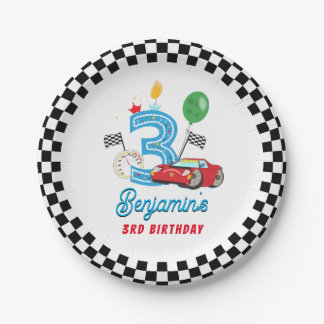 Racing Car 3rd Birthday Paper Party Plate