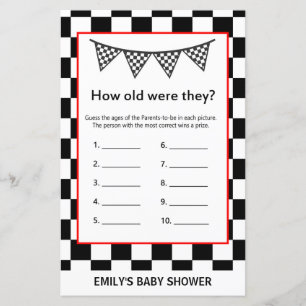 Racing Car Baby Shower Game PRINTED