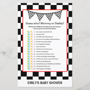 Racing Car Baby Shower Game PRINTED