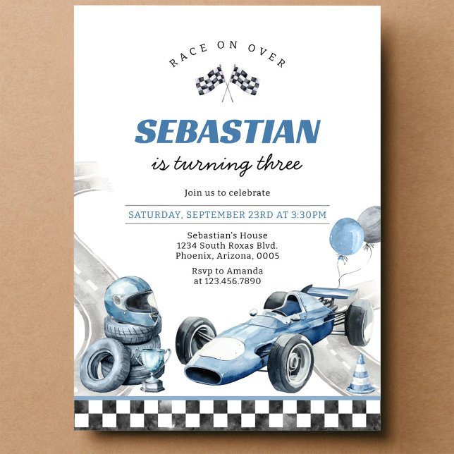  Racing Car Blue Boy Birthday Invitation (Creator Uploaded)