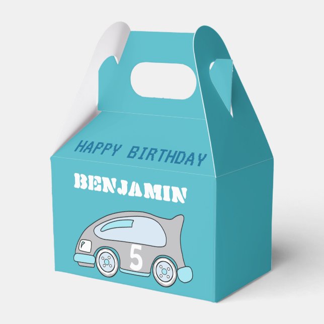 Racing Car Blue Happy Birthday Favor Box (Front Side)
