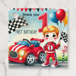 Racing car Boy 1st Birthday Party Favour Tags