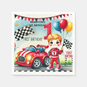 Racing Car Boy 1st Birthday Party Napkin