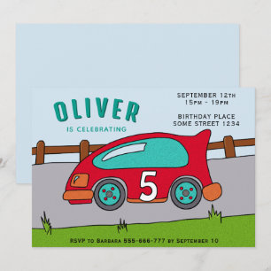 Racing Car Boy Birthday Party Invitation