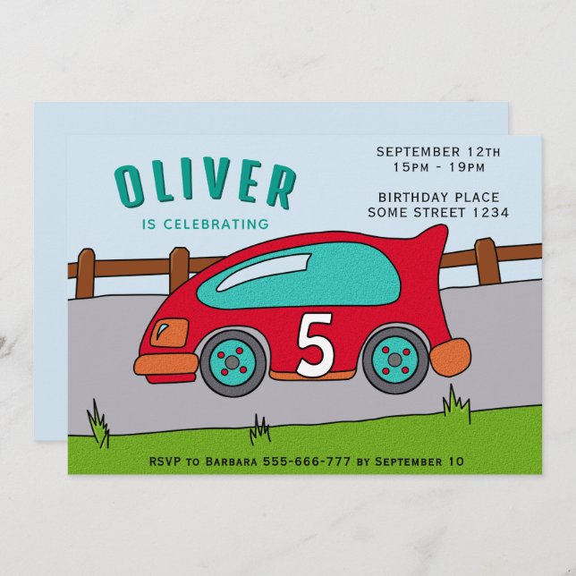Racing Car Boy Birthday Party Invitation (Front/Back)