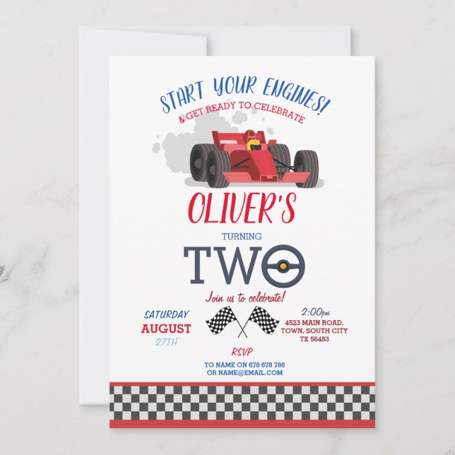 Racing Car Driver Two Trip Track 2d Birthday Invitation (Front)