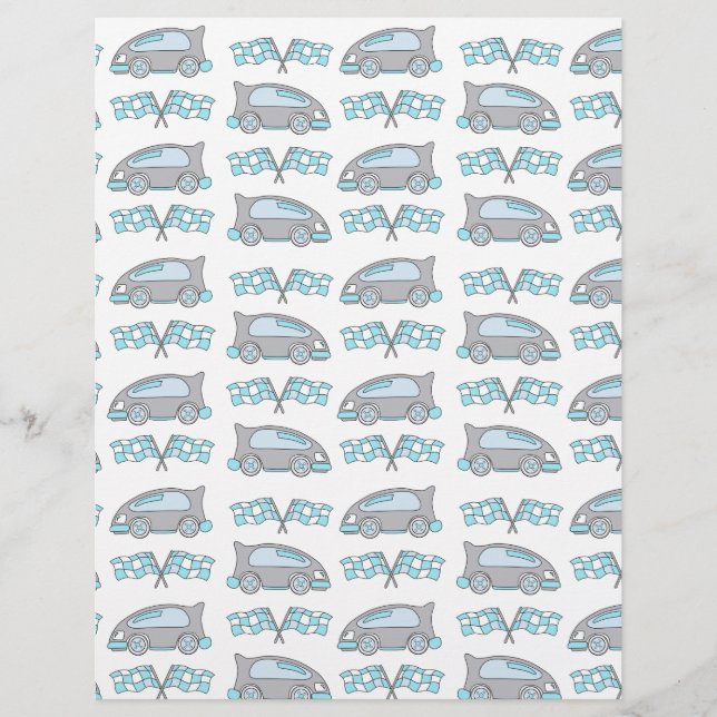 Racing Car Flag Blue Grey Kids Scrapbook Paper (Front)