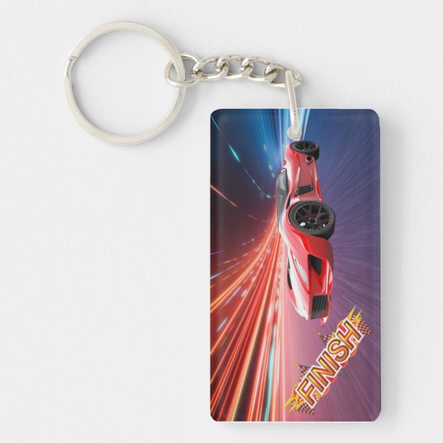 Racing Car Keychain with a Luxury Red Sports Car  (Devant)