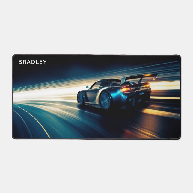 Racing Car Modern Custom Personalized Name Desk Mat (Front)