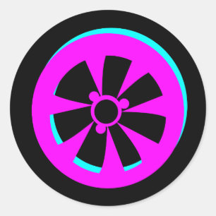 Racing Car Rim Neon Pink Black Car Classic Round Sticker