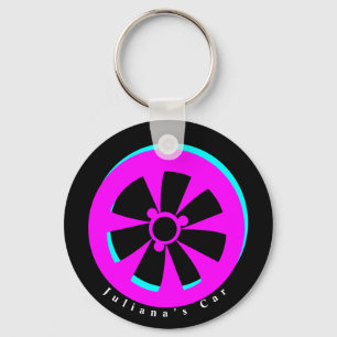 Racing Car Rim Neon Pink Black Keychain