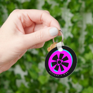 Racing Car Rim Neon Pink Black Keychain