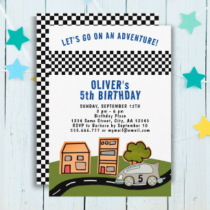 Racing Car Road House Boy Birthday Invitation