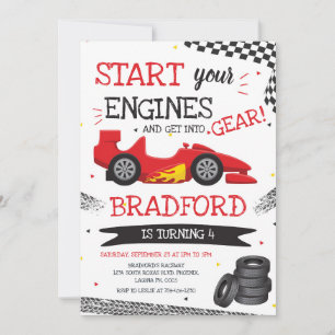 Racing Car Start Your Engines Race Car Birthday Invitation