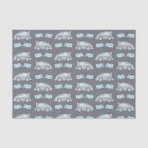 Racing Cars and Flags on Grey Pattern Tissue Paper