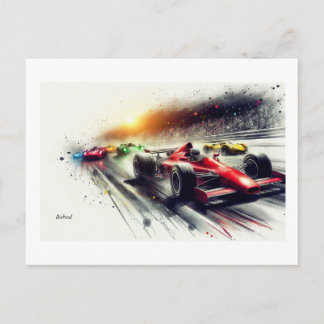Racing Cars at High Speed, Postcard