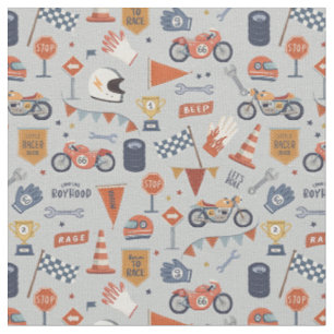 Racing cars motorbikes boyhood - blue fabric