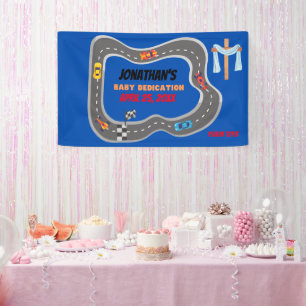 Racing Cars Racetrack Baby Boy Dedication Banner