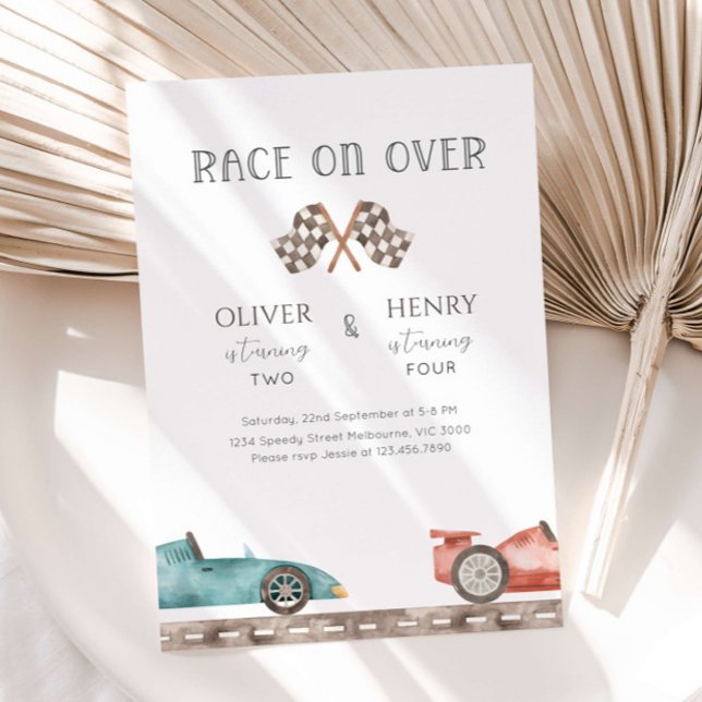 Racing Cars Siblings Joint Birthday Party Invitation (Creator Uploaded)