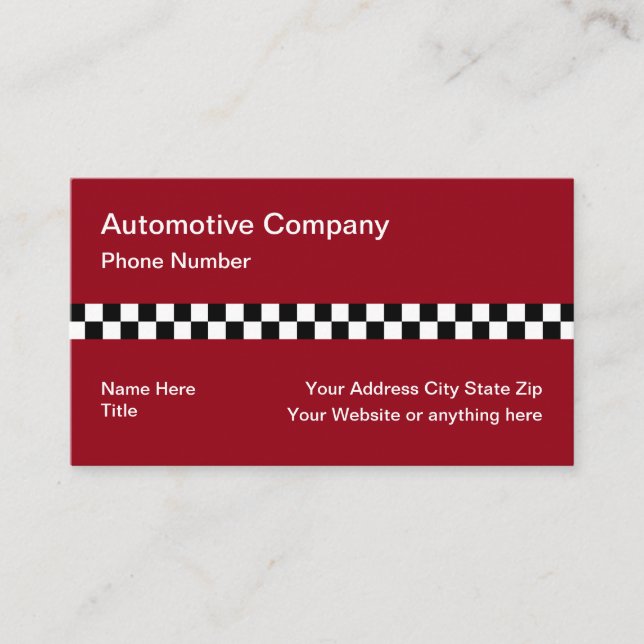 Racing Checkered Flag Pattern Automotive Business Card (Front)